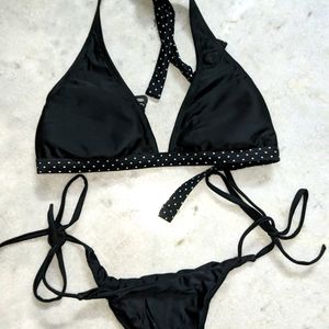 Black Polkadot Bikini Set
