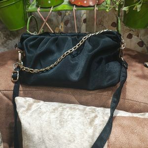 Satin Women Black Sling Bag