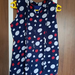 Polka Dot Turtle Neck Blue Top