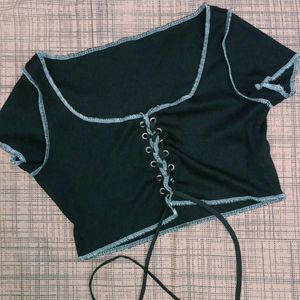 Urbanic Black And White Crop Top With Front Lace