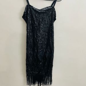 Women Black Corset Dress With Tassels