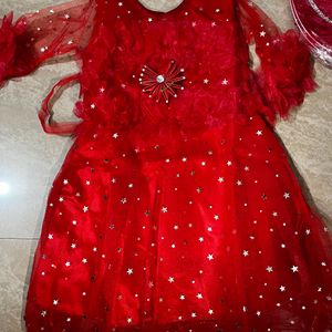 Girls Red Cotton Blend Frocks & Dresses