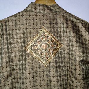 Golden Colour With Embroidery Kurta For (Men's