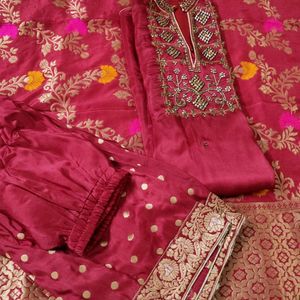 Wedding Red Meena & Zardozi, Zari Work Silk Suit