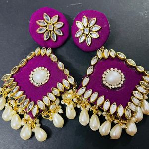 Fancy Party Wear Long Size Fabric Earrings