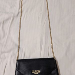 Guess Women Black Leather Metal Chain Sling Bag