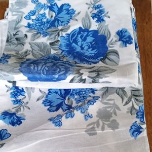 Blue Flowers Cotton Bedsheet With 2 Pillow Cover