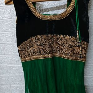 Majestic Green and Black Anarkali M Size