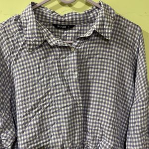 A Lavendar Nd White Checkered Cropped Shirt