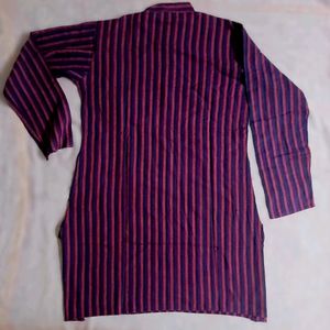 Khadi Men Purple & Pink Striped Straight Kurta