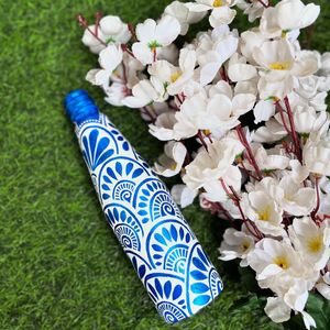 Handpainted Blue Glass Bottle