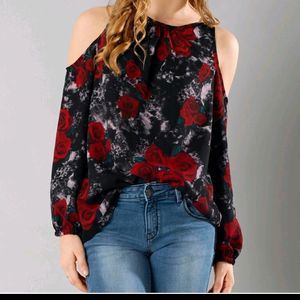 Beautiful Floral Cold Shoulder Top