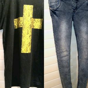 GUESS COTTON TEE&DENIM HIGH WAIST JEANS !