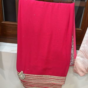 Pink Saree With Beaded Work