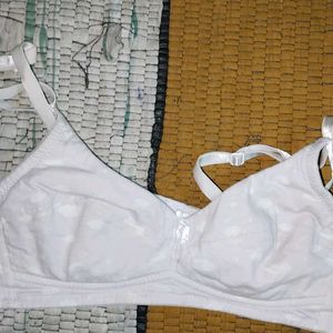 2 Pure White Cotton Fabric Bra For Women I S-30-32