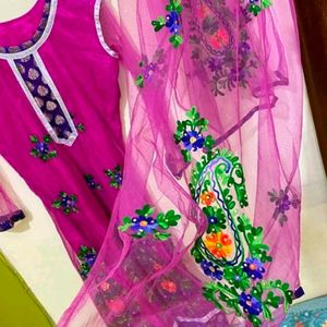 Net Pink Kurti With Dupatta