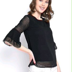 Harpa Black Bell Sleeves Sheer Top Women