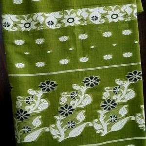 Cotton Saree In Mehandi Green Colour