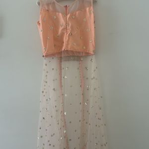 Amazing Peach Party Wear Shrug/kurti With Back Zip