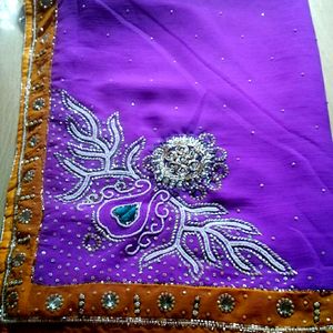 Saree With Stone Work,beads  work and small bead