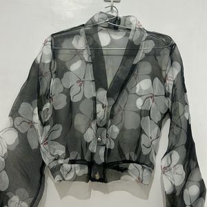 Sheer Floral Crop Shirt