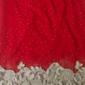 Georgette Stone Work Red Saree