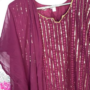 Purple Sequins Kurti Set