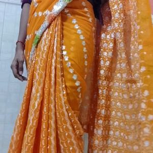 Orange Heavy Work Saree