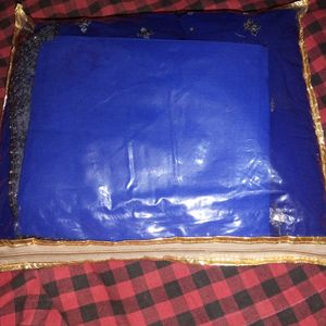 Navy blue saree with blouse and peticot