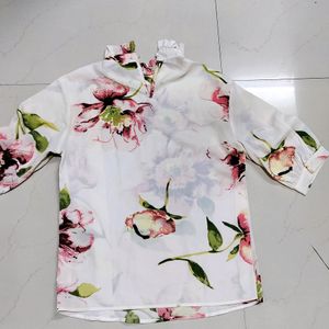 Floral Cream Colour Top With Pink And Brown Flower