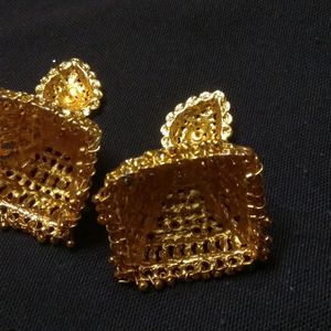 Big Golden Oxidised Jhumkas