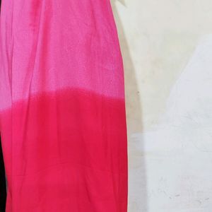 New Unstitched A Line Dress Pink Ombre With Dupatta And Bottom Piece.. With Sleeves Embroidery