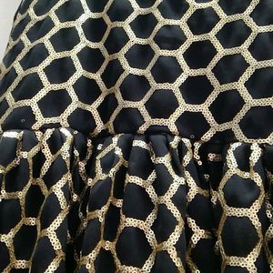 Golden Black Frock With Flaired Pants