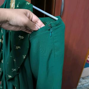 Readymade Green Saree Without Blouse