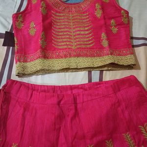 Pink Crop Top And Lahanga