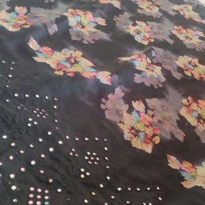 Black Flower Print Saree