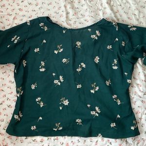 Bottle Green Floral Korean Top