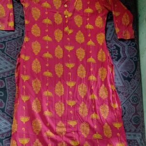 Red And Yellow Printed Kurta