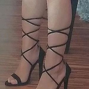 Tie Up Black Pencil Heels