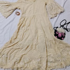 Yellow Embroidery Midi Dress