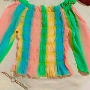 Beautiful  Off Shoulder Rainbow Crop Top