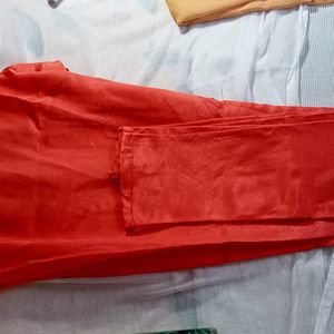 Coral Net And Satin Kurta Pyjama Set With Dupatta