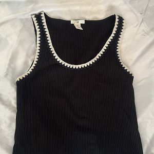 H&M embroidered neckline ribbed top