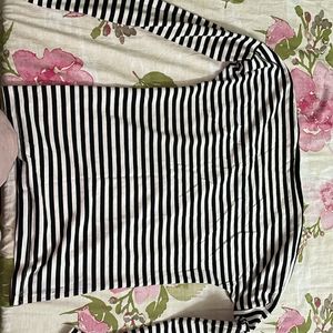 Striped Fitted Top With Patch Pocket