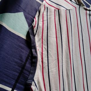 Red Blue Striped White Top