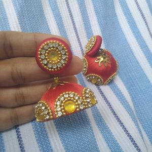 Red Silk Thread Jhumkas