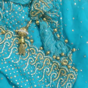 Very Beautiful Aqua Colour Party Wear Saree