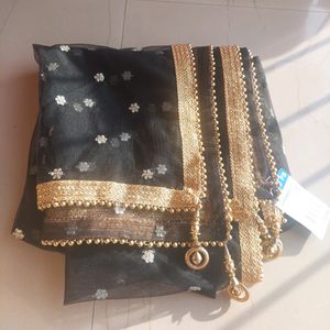 Black Embroidered Net Dupatta( New With Tag)