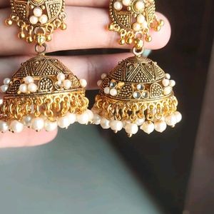 Combo Of Golden Earrings And Jhumka