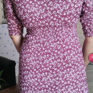 Ankle Length Purple Dress Flower Printed